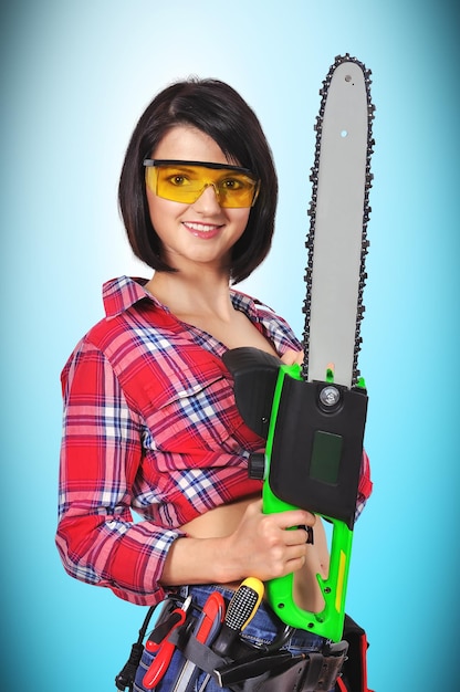 Girl with chainsaw