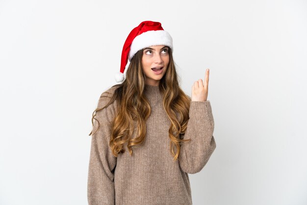 girl with christmas hat isolated on white background