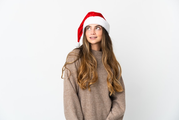 girl with christmas hat isolated on white background