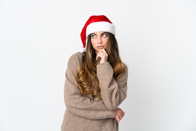 girl with christmas hat isolated on white background