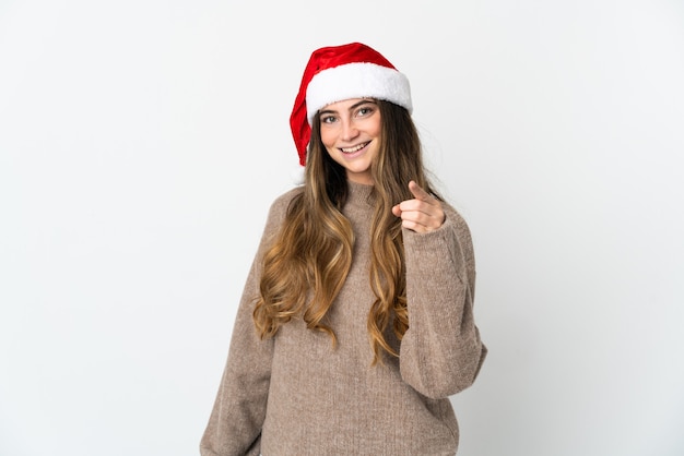 girl with christmas hat isolated on white background