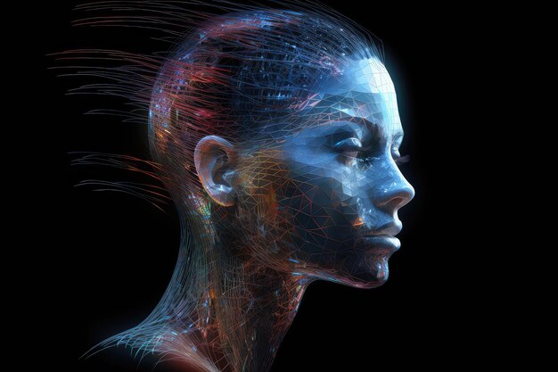 Girl with colorful hair abstract illustration generative ai