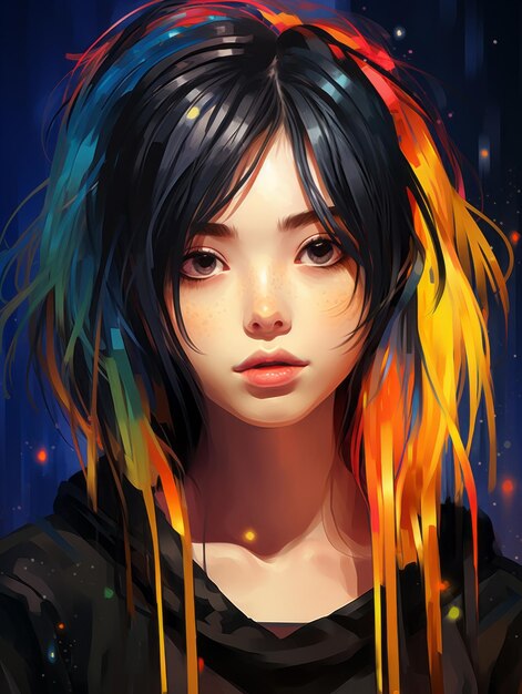 a girl with colorful hair and black shirt