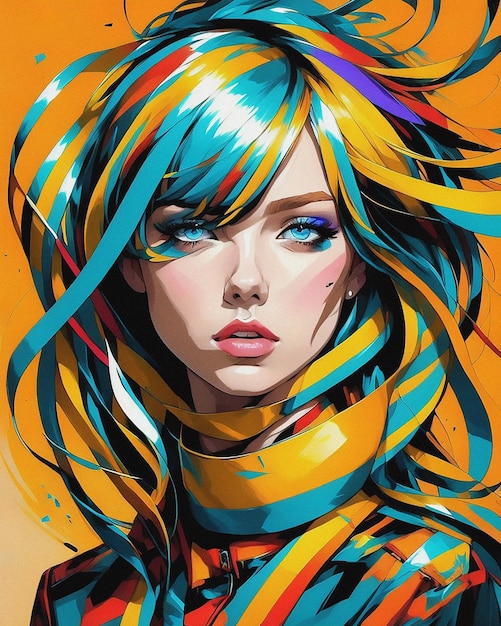 Foto ragazza con i capelli colorati in stile pop art