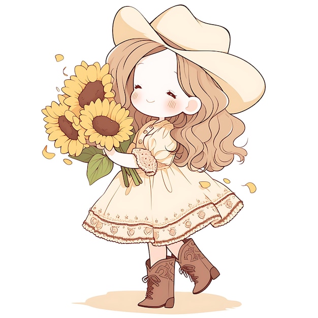 a girl with a cowboy hat and a sunflower