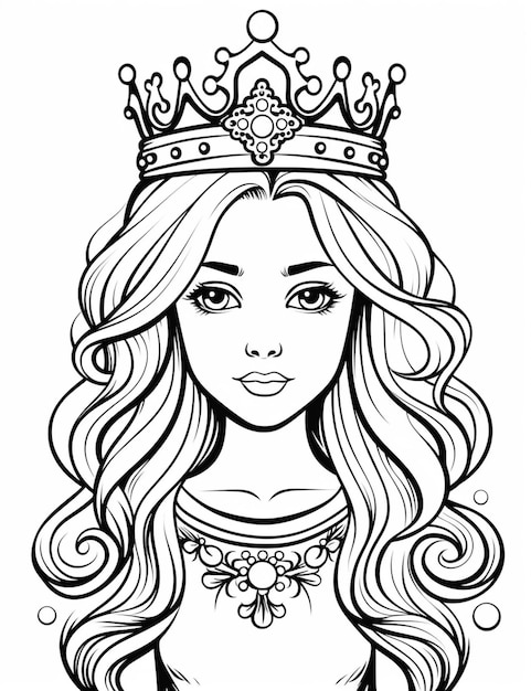 Foto una ragazza con una corona sulla testa pagina da colorare generative ai