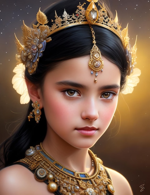 A girl with a crown on her head