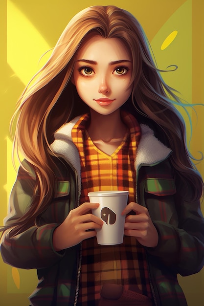 A girl with a cup of coffee