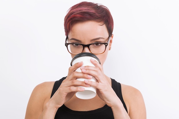 写真 女の子、コーヒー、カップ