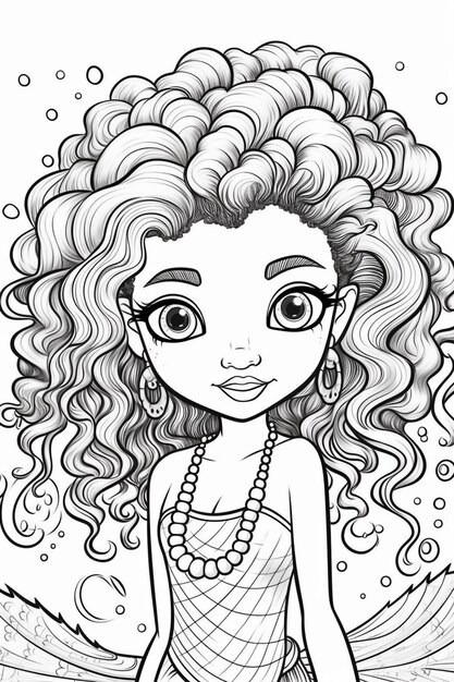 Photo a girl with curly hair and pearls in a dress generative ai