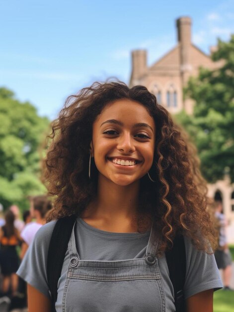 Photo a girl with curly hair smiling for the camera.