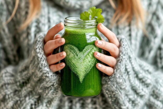 Photo a girl with a detox smoothie in her hand generative ai