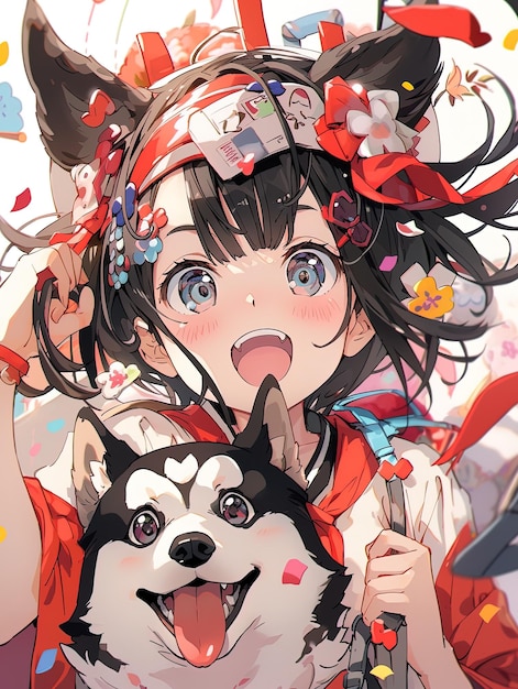 胸に犬と犬を背負った女の子