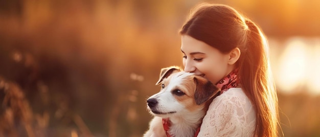 肩に犬を背負った女の子