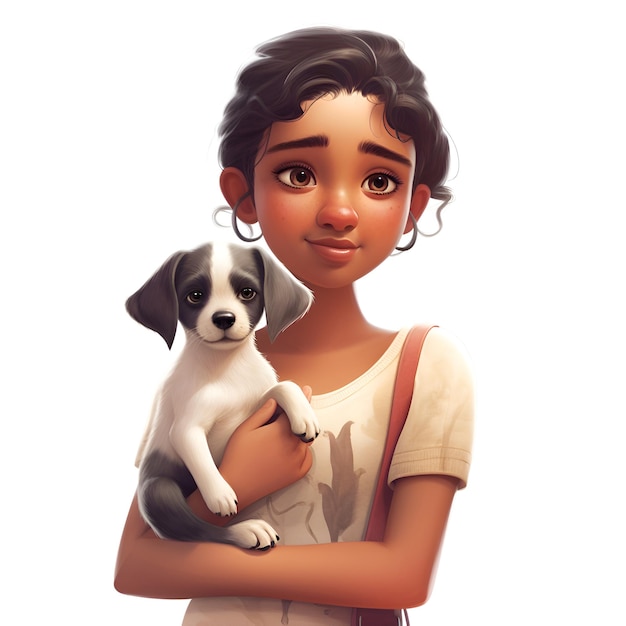 Premium AI Image | Girl with a dog on a white background 3d rendering