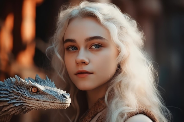 A girl with a dragon on her head