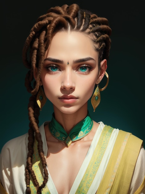 A girl with dreadlocks and blue eyes