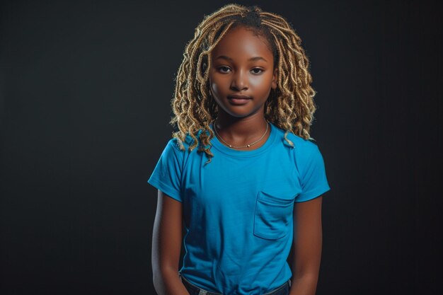 Photo a girl with dreadlocks in a blue shirt