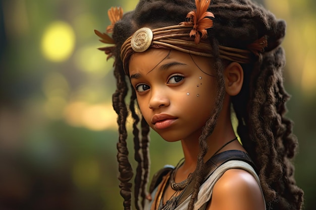 a girl with dreadlocks and a crown