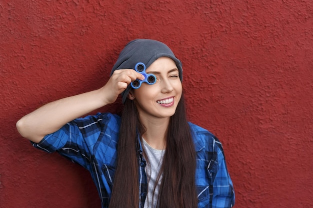 Photo girl with fidget spinner