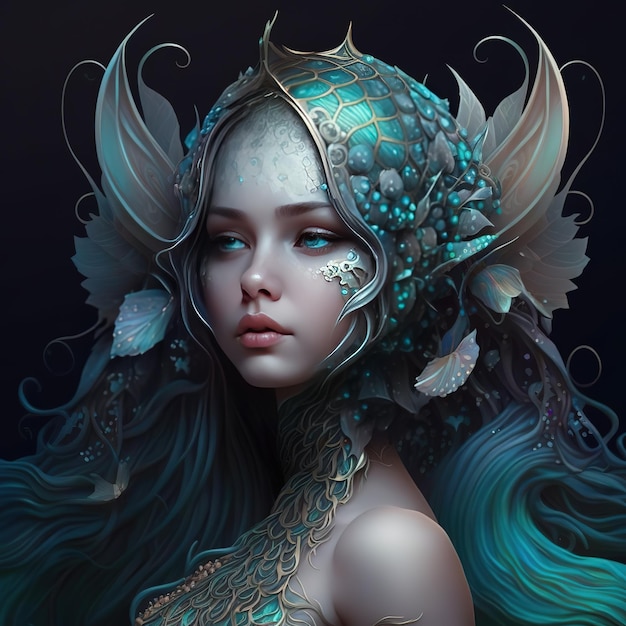 Premium AI Image | A girl with a fish head and a mermaid's head