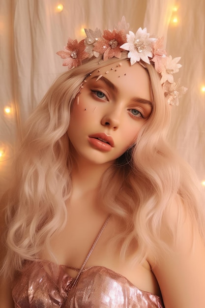 A girl with a flower crown in her hair