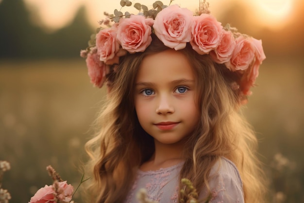 A girl with a flower crown on her head