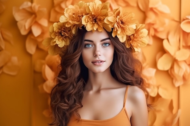 A girl with a flower crown on her head