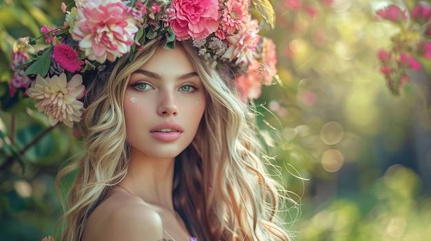 a girl with a flower crown