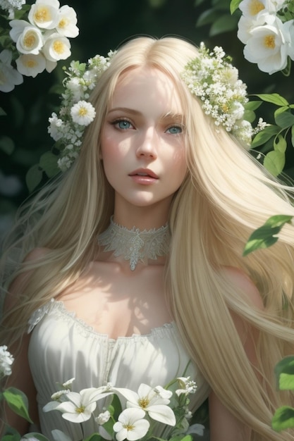 a girl with a flower in her hair