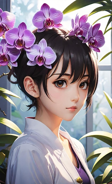 a girl with a flower in her hair