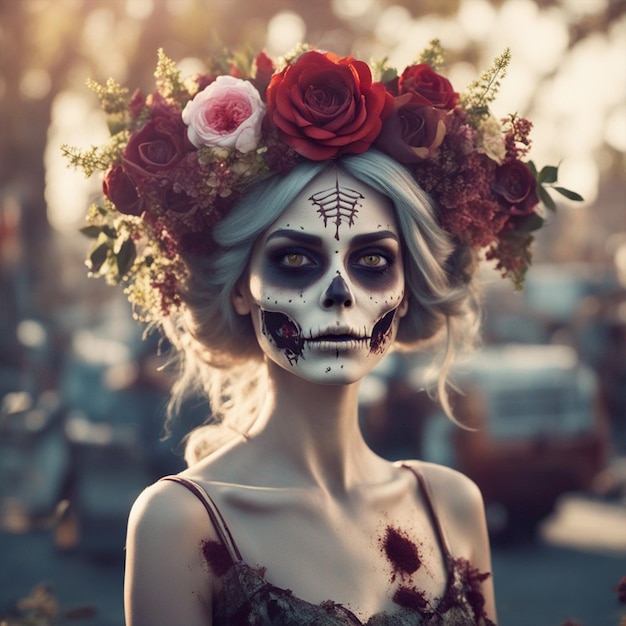 Girl with flowers in her hair on deadoftheday wallpaper