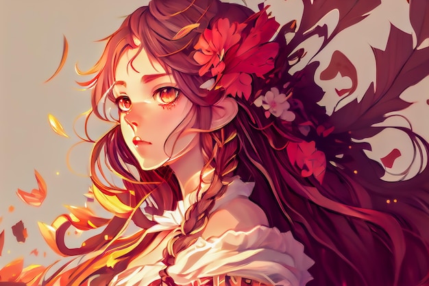 A girl with flowers on her hair