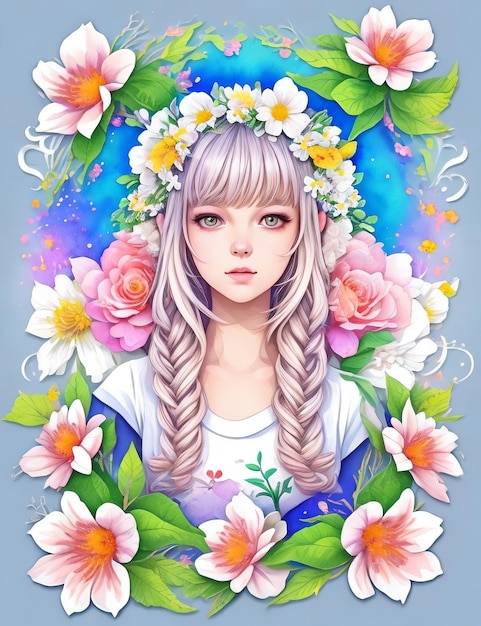 A girl with flowers in her hair