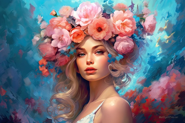 A girl with flowers on her head