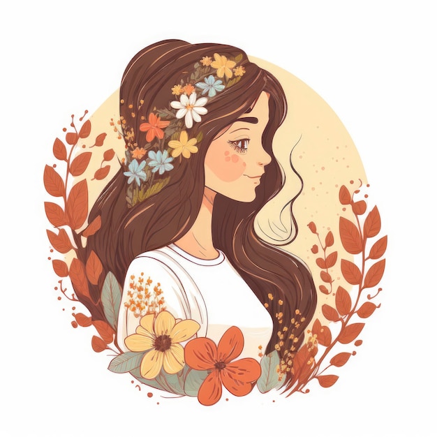 A girl with flowers on her head