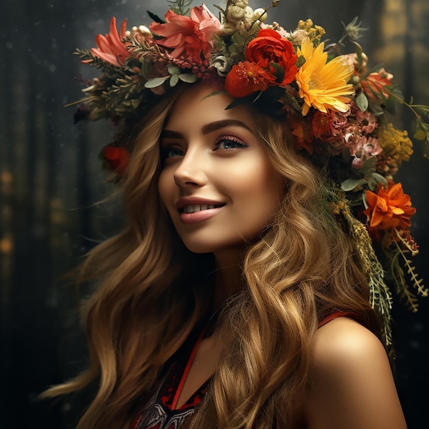 Girl with a flowers on her head