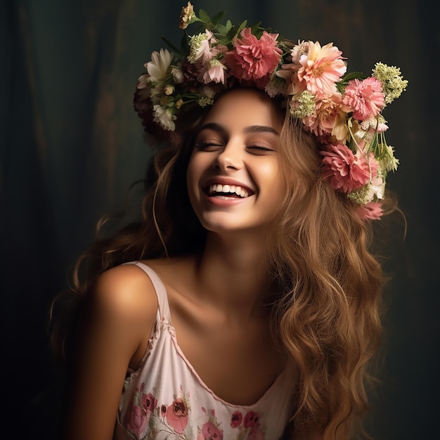 Girl with a flowers on her head