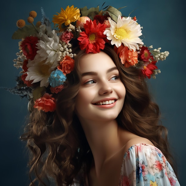 Girl with a flowers on her head