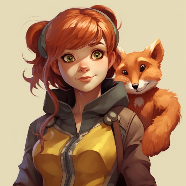 A girl with a fox on her shoulder