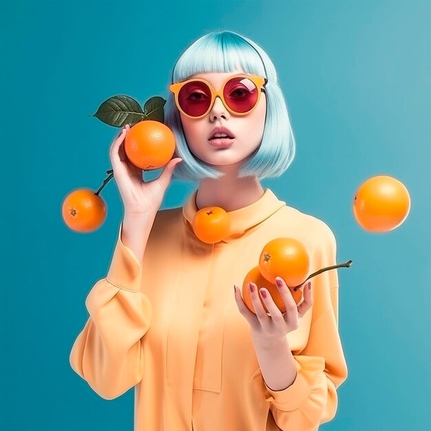 Girl With Fruits Fashion Makeup Natural Detox Fruits and Body Care Nutrition Skin Care Makeup