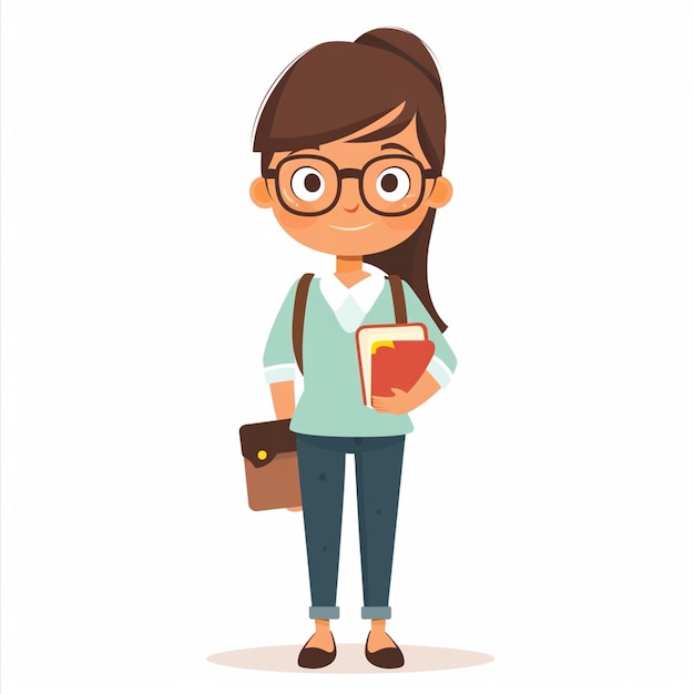 a girl with glasses and a book with a book in her hand