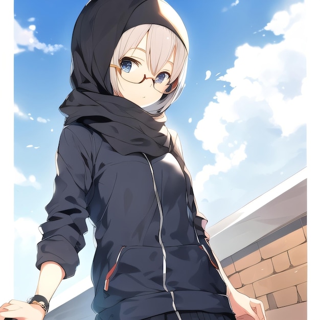 A girl with glasses and a hoodie stands on a roof.