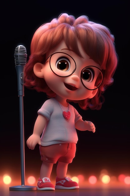 A girl with glasses and a microphone