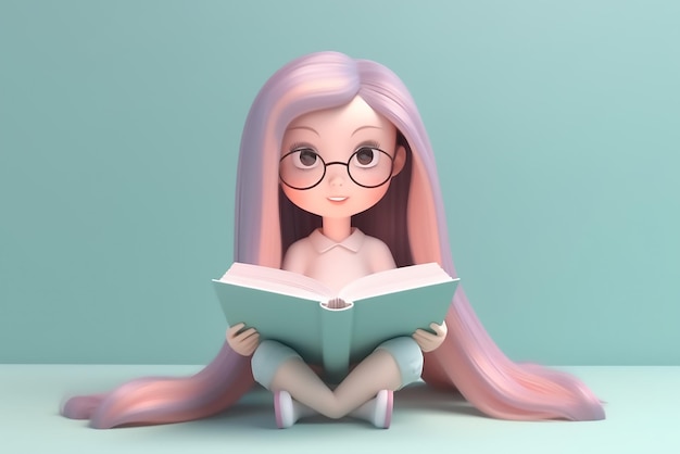 A girl with glasses reading a book