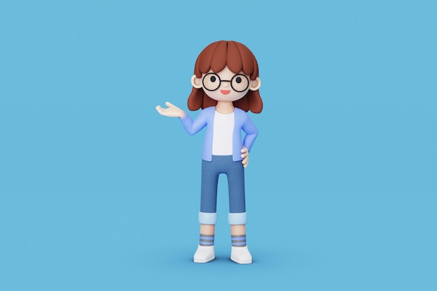 Photo girl with glasses standing 3d render