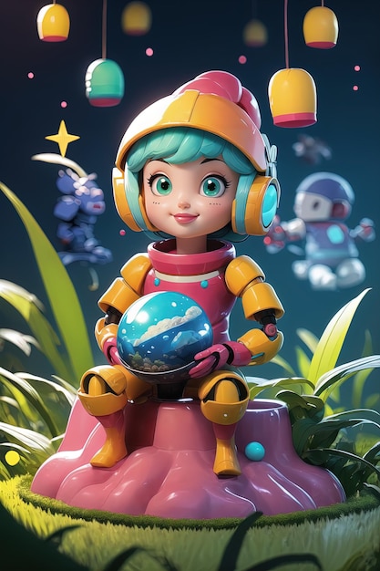 a girl with a globe and a globe in her hand
