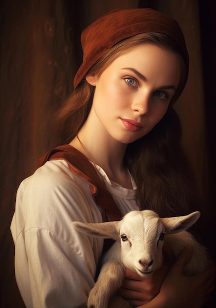 A girl with a goat in her arms