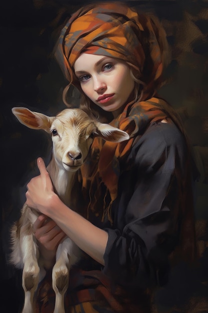 A girl with a goat
