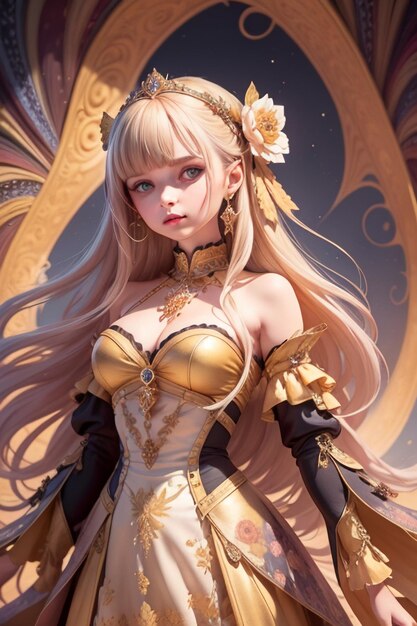 Photo a girl with a golden dress and gold wings